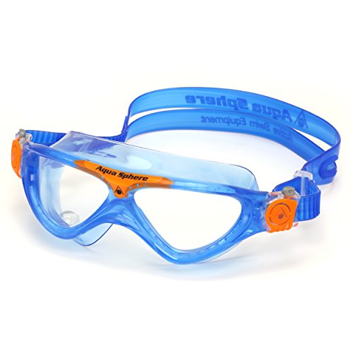 ÓCULOS DE NATAÇÃO AQUA SPHERE MODELO VISTA JR AZUL/LARANJA - LENTE TRANSPARENTE