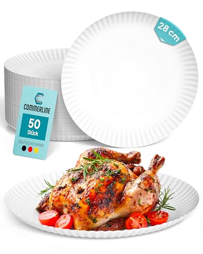 Commerline 200 Unidades Platos Redondos de Papel de 30 cm de Diámetro | Platos Desechables para Tartas, Fiestas y Aperitivos | Vajilla Desechable para Comida