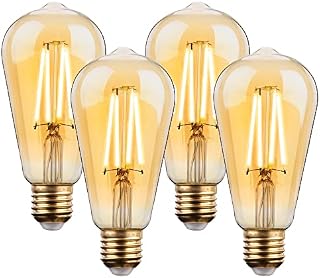 FLSNT LED Edison Bulb,ST64 E27 Screw 7W Dimmable Filament Light Bulb 60W Equivalent,Vintage 2700K Soft White,Amber Glass,4 Pack