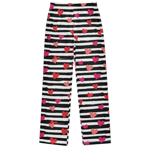 Boy's Pants Red Heart Black Stripe Jogger Pants Elastic Waist Long Bottoms Trousers with Pockets 6-14 Years