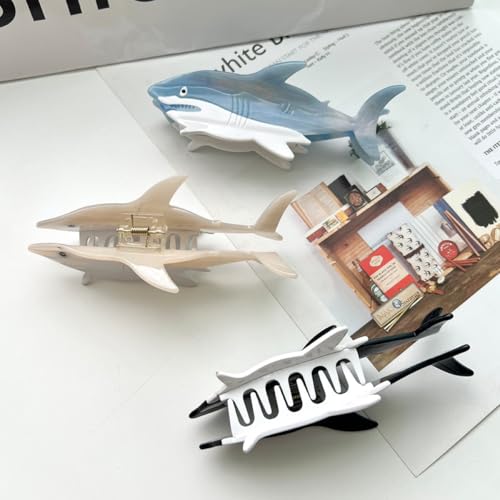 Pinza para el cabello Novelty Big White Shark, pinza de acetato, pequeño clip para mujer, azul miniatura 4