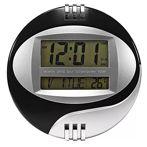 Relógio Digital Parede Mesa Despertador Redondo 26 cm Preto CBRN19854