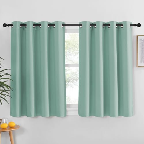 NICETOWN Kitchen Short Blackout Curtain and Drape - Thermal Insulated Solid Grommet Blackout Panel for Patio Bedroom Living Room (Single Panel, 52 inches by 45 inches, Aqua Blue)