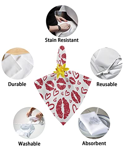 Cloth Napkins Valentines Day Woman Lips Napkins Set Of 4, 20 X 20 Inch Soft Reusable Paper Napkins Sexy Urban Hippie Pop Art Style Washable Dinner Napkins For Mother's Day Wedding Parties Holiday #TOP5