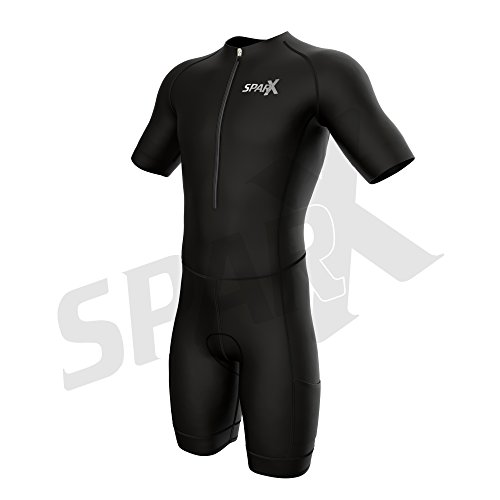 Sparx Men Triathlon Suit Short Sleeve Aero Tri Suit (Black/Black, 2Xl) #TOP1