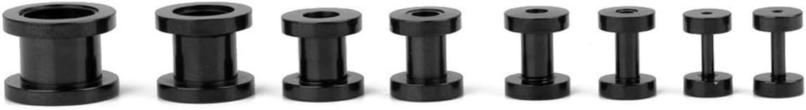 Ear Tunnel Plugs Fashionable 16pcs Stainless Steel 1.6-10mm Black