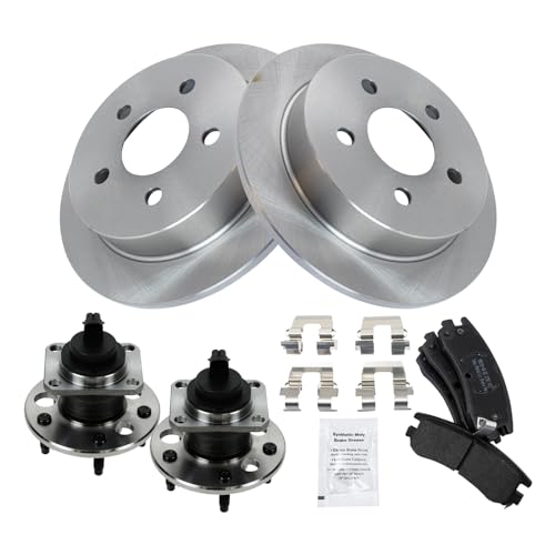 Image of TRQ Rear Brake Pad and Rotor Set Semi Metallic Rotors Wheel Hub Bearing Assembly Compatible with 1999-2004 Oldsmobile Alero 1999-2005 Pontiac Grand Am