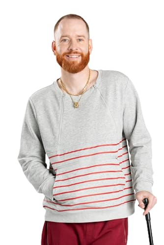 Adult Stripe Zip Access Sweatshirt for Chest Port, Abdomen, Chemo, Insulin Pumps, & Post-Surgery