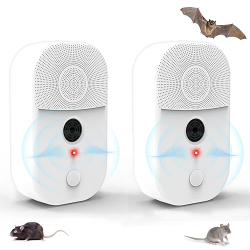 Upgraded Ultrasonic Bat Repellent Deterrent Devices for Attic, 2Pack Bat Repellent for Indoor Use, Plug in Bat Deterrent System Bats Keep Away for Home Attic, Friendly to Human & Pets