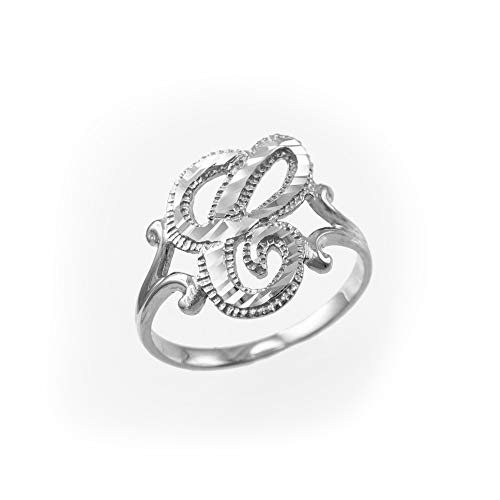 Sparkle-cut letter initial script ring in sterling silver (letter…