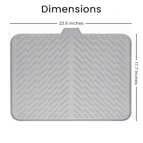Image of Silicone Dish Drying Mat for Kitchen Counter, Extra Large 23 x 17 Inches, Premium Thick Drying Mat with Drain Lip, Fast Drying, Heat Resistant Non Slip Mat