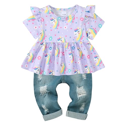 Image of CARETOO Girls Clothes Outfits Cute Baby Girl Floral Long Sleeve Pant Set Flower Ruffle Top