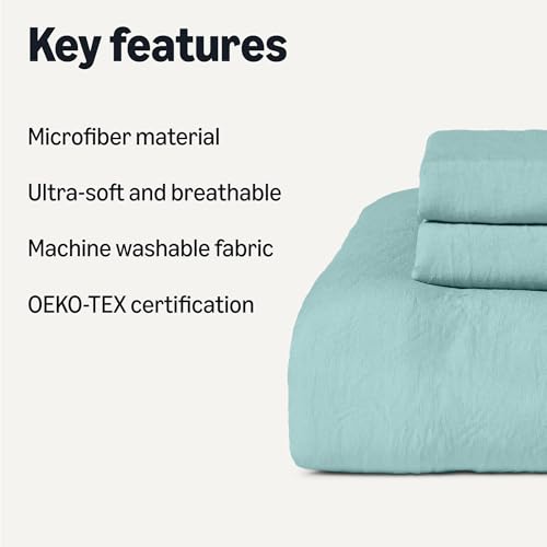Image of Amazon Basics Brushed Microfiber Comforter Set, Extra Soft with Natural Texture, 3-Piece, Queen /Full, Blue