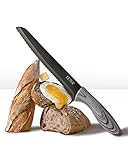 EUNA 8 Inch Bread Knife Ultra-Sharp, Serrated edge of Non-sticking coating, Utility Knife With Sheath & Gift Box, Bread Pizza Cutter with PP Ergonomic Handle