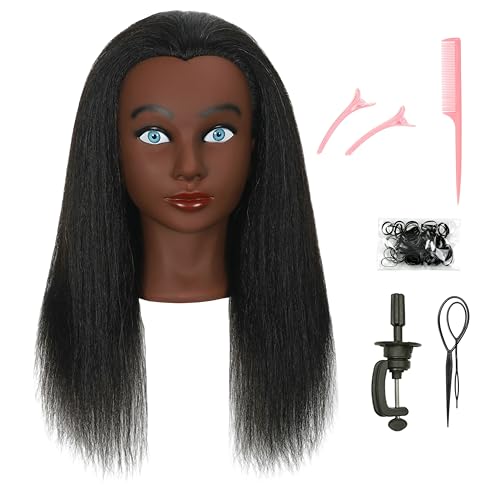 LECIPO 100% Real Human Hair Mannequin Head with Stand Manikin Cosmetology Doll Training Head for Hairdresser Practice Braiding Styling Curling Cutting Display