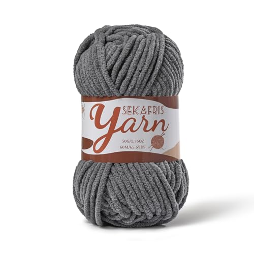 Image of Fluffy Velvet Yarn for Crocheting，Baby Blanket Yarn for Crocheting Soft，50g(65.6yds) Amigurumi Yarns，Plush Chenille Crochet Yarns，Puzzle Yarn for Crochet Weaving Craft(Dark Gray)