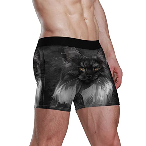 YOUJUNER Schwarze Maine-Coon-Katze Herren Boxershorts Unterwäsche Unterhosen Retroshorts Underpants Boxer Briefs Trunks für Men Männer