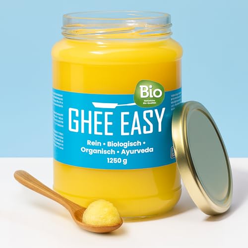 Ghee Easy 1250g Ghee Bio von Grasgefütterten Kühen - Ghee Butter ohne Zusatzstoffe - Zertifiziert Organisch & Biologisch - Hochreines Ayurveda Ghee ohne Laktose und Gluten - 100% Europäisch