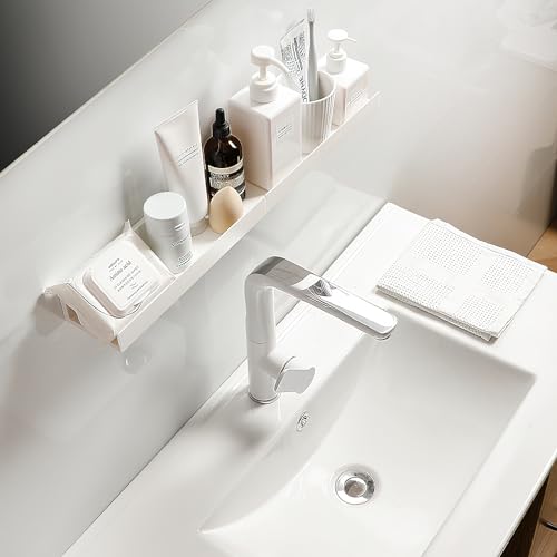 Yhuasia Etagere Murale sans Percage - Lot de 3 Tablettes Flottantes Blanches Brillantes pour Cadres Photo, Salon, Bureau, Salle de Bain, Cuisine – vue 6