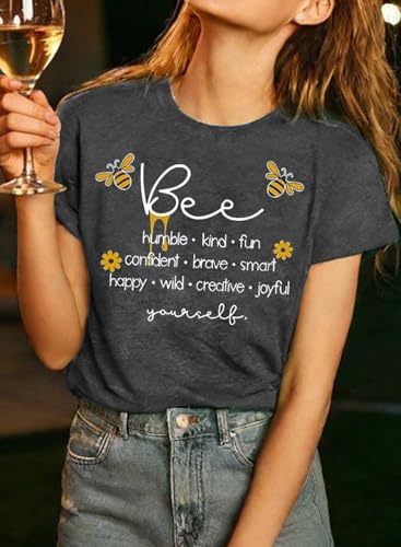 Women Cute Bee Graphic Tee Shirts Short Sleeve Inspirational Funny Letter Print Summer Loose Tee Tops3