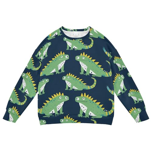 JUNZAN Cute Iguanas Navy Blue Little Girls Pullover Hoodie Long Sleeve Tops Clothing Shirts Party 4T