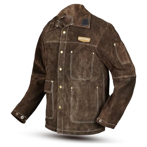 Quality Supply Leather Welding Work Jacket | Flame-Resistant Heavy Duty Split Cowhide Leather Jacket | Welder Coat for Men & Women (as1, alpha, xx_l, regular, regular, Brown)