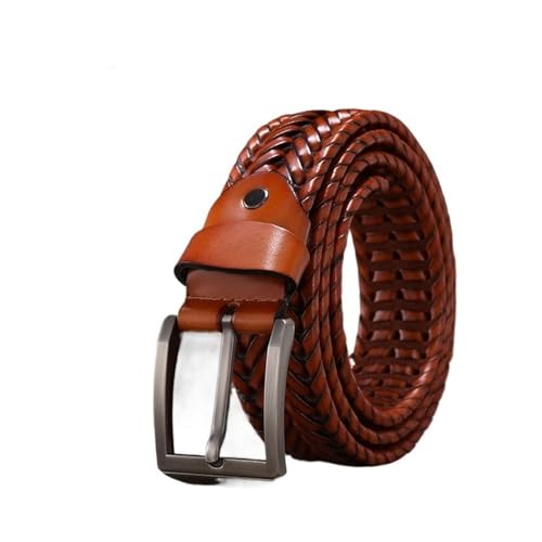 ERQIAO Cinturón trenzado para hombre, de piel auténtica, correas de vaca tejidas a mano, para jeans, cinturones masculinos, 03., 125 cm