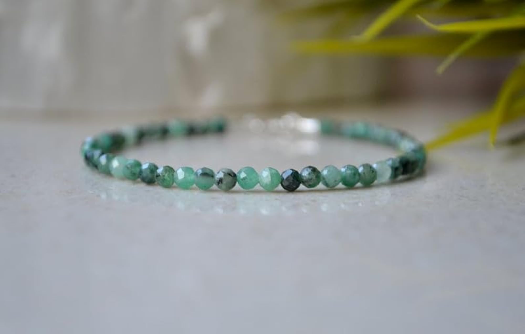 Colombian Emerald Round Beaded Bracelet, Adjustable Silver Lock