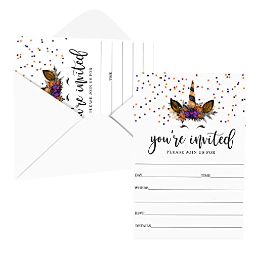 Paper Clever Party Unicorn Halloween Party Invitations With Envelopes (25 Pack) Blank Invites For Girls Birthday, Baby Shower, Pumpkin Theme Events - Orange And Black - Printed Card Set 5X7 #TOP6