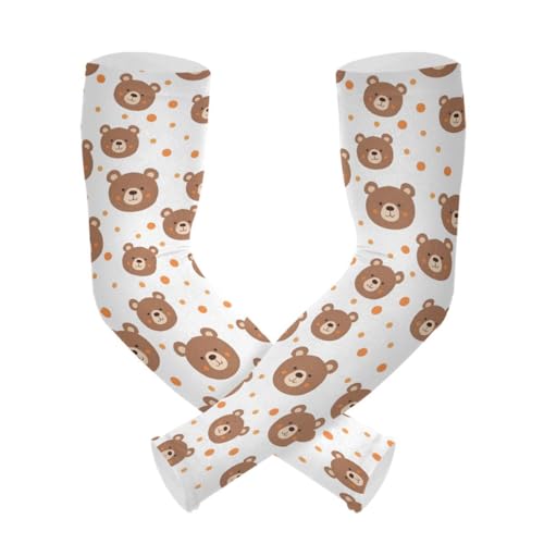ALAZA Cartoon Bear Polka Dots Gardening Sleeves Cooling Arm Sleeves Sun Protection Thumb Hole Arm Covers for Women Men