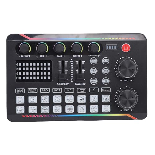 Bewinner Tarjeta de Sonido de Transmisión en con Iluminación Inteligente, Bluetooth, 16 Modos FX 7, 4 Cambiadores de Voz, Equipo de Placa de Sonido para Podcast PC Grabación de