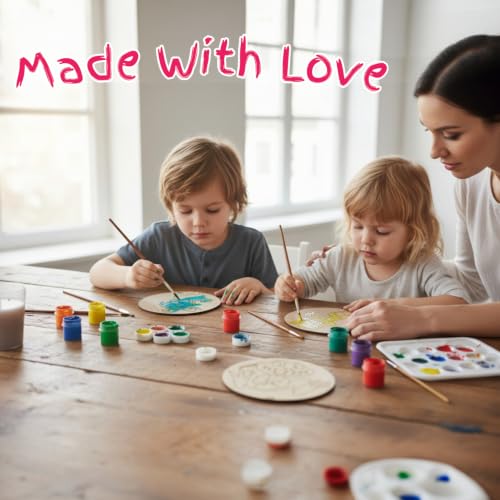 Image of BAGJI TOYS DIY Coaster Painting Kit for Kids & Adults - 6 Pre-Marked Wooden Tea Coasters with Stand, 12 Non-Toxic Water Base Colours & 1 Brush - Mandala Art & Craft DIY Set - Beginner Friendly Painting Craft Kit, Birthday & Gift Activity (MNDD1)