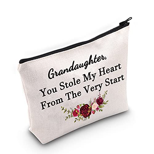 LEVLO Funny Granddaughter Gifts Grandaughter You Stole My Heart From The Very Start Makeup Bags Granddaughter Birthday Gifts (Grandaughter You Stole My Heart)