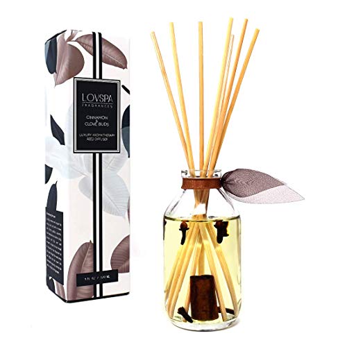 LOVSPA Cinnamon & Clove Buds Scented Sticks Reed Diffuser Set with Sweet Cinnamon, Warm Clove, Spicy Tonka Bean and Woody Notes, Fall-Autumn Room Scent Made in The USA