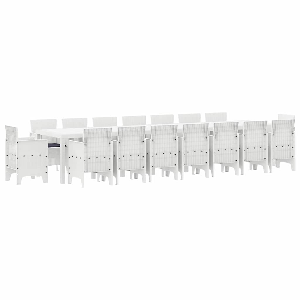 vidaXL Set da Pranzo da Giardino con Cuscini 17 PCS Bianco PP, Set da Pranzo per familiari all'aperto, Rettangolare, arredo Moderno, Chic per Feste in Giardino