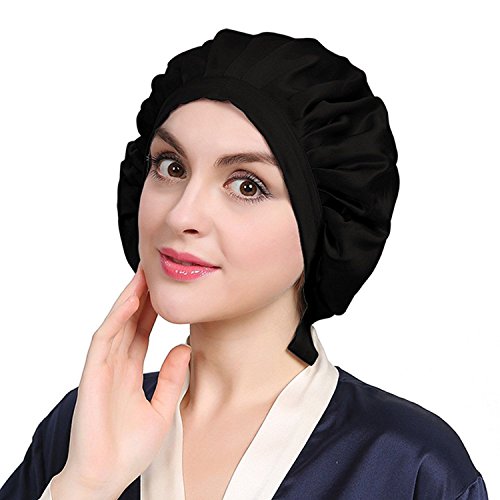 LilySilk Black Silk Bonnet Cap for Women Traceless Half Black Elastic 100 Real Mulberry Silk 19 Momme Flat Cap Sleeping for Hair