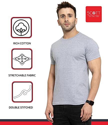Scott International Men's Regular Fit T-Shirt - Cotton Blend, Half Sleeve, Round Neck, Stylish, Solid Plain T-Shirts for Men, Mens t Shirt - Pack of 3 - Image 4