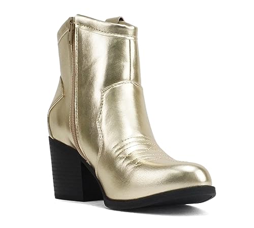 Image of Soda inchTELLER inch ~ Women's Western Cowboy Boots with Stitched Detailing, Pointed Toe, and Low Block Heel