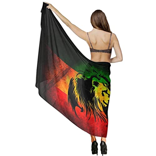 AMRANDOM Ladyies Stylish Romantic Scarves Silky Feel Large Neck Wrap Bikini for Pool Party Holiday Beach, Compatible with Reggae Rasta Flag Lion Black Summer Chiffon Evening Dresses Cape2
