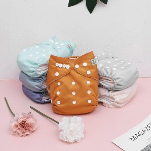 Image of ALVABABY Baby Cloth Diaper 6 Pack with 12 Inserts One Size Cloth Diaper Covers Adjustable Washable Reusable for Baby Girls and Boys