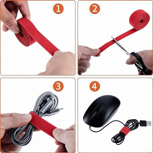 Image of IFNOW 32FT Reusable Fastening Tape Cable Ties Double-Sided Hook-and-Loop Cable Management Tape Strength and Durability 0.4'' /Width (2, Red)