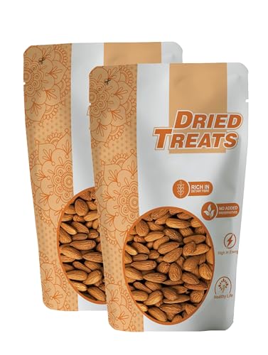 Image of Dried Treats Almonds 500 Grams (250 Grams X 2) - Raw, Whole And Delicious |Crunchy Texture without Sugar and Salt | Ideal for Snacking, Baking, Smoothies & Meal also for Healthy Lifestyle