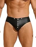 ohyeah Men's Sexy Brief Stretch PU Leather Bikini Underwear with Bulge Pouch Panties Rivets Underpants Low Rise Brief for Men Clubwear Black 8