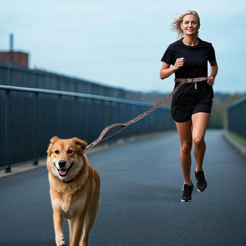 TSPRO Freihandleine Hund für Mittel bis Große Hunde, Verstellbar und Dauerhaft, mit Weichem Gepolstertem Griff und Metallschnalle (Leopardenmuster)