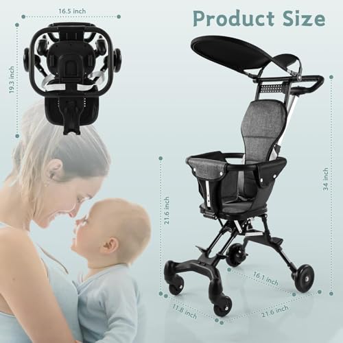 Image of Earwig Foldable 3 in 1 Baby Stroller for Newborn to Toddler Lightweight Travel Stroller with Adjustable Recline Footrest Canopy Umbrella Portable Compact Kids Baby Chair Pushchair Ideal for Travel Outdoor Daily Use