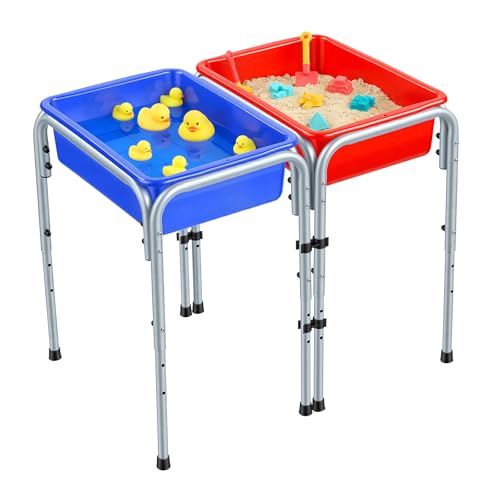 Image of VEVOR Sensory Table for Toddlers, Kids 2-Station Sand and Water Adjustable Play Table with Detachable Storage Bins and Non-Slip Feet, Carbon Steel Frame, Rounded Corners, for Boys and Girls Exploring