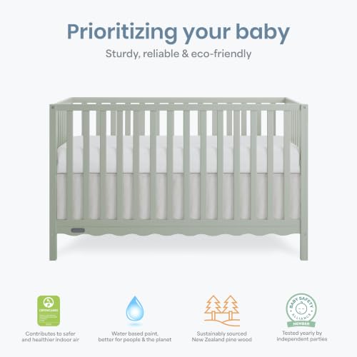 Image of Dream On Me Synergy Wave 5-in-1 Convertible Full Size Baby Crib, Sage Green