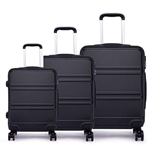 Kono 3 stks Bagage Set 4 wielen Spinner Trolley Koffer Lichtgewicht ABS Bagage 20 “24” 28″ (3-delige set zwart)