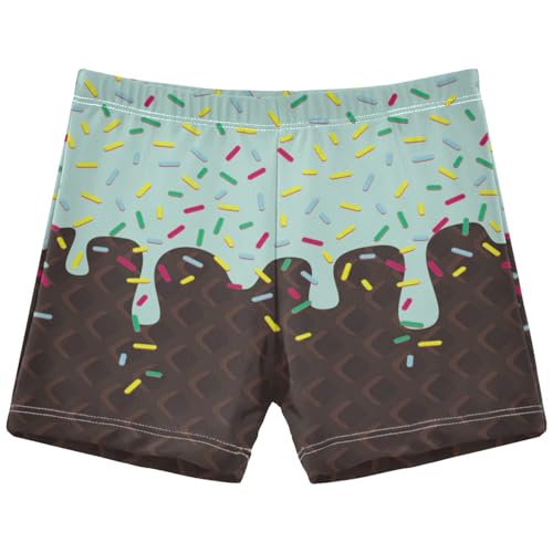 Boys Swim Trunks Quick Dry Bathing Suit Black Waffle Green Ice Cream Toddler Swim Shorts Boardshorts 3-10