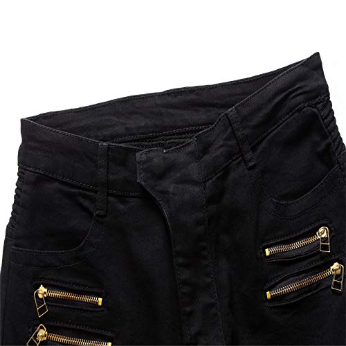 Andongnywell Men's Stretch Pleated Cotton Jeans Zipper Straight Leg Fit Ripped Pocket Denim Pants Trousers4